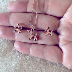 Dog Ballon Necklace and Earring set Rose Gold